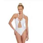 VIX One Piece Swimsuit L White Brenda Cut Out Revolve
