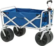 Mac Sports Heavy Duty Collapsible Folding All Terrain Utility Beach Wagon Cart, Blue/White