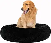 Calming Dog Bed for Small Medium Dogs,24 inches Anti-Anxiety Donut Dog Cat Cuddler Bed Machine Washable Fluffy Luxury Anti-Slip Waterproof Mute Base Warming Cozy Soft Pet Round Bed-Dark Black