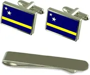 [Select Gifts] Dutch Antilles Cufflinks Silver Flag Tie Gift Set
