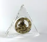 Triangle Clear Glass Encased Antique Working Clock with Gold Plating