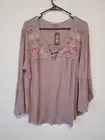 Women's Mauve Embroidered Top with Bell Sleeves Boho Size Medium