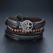 Multi-Layer Leather Tree of Life Bracelets Set Black & Brown Adjustable5.1-9.8in