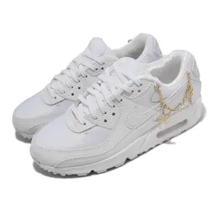 Nike 休閒鞋 Wmns Air Max 90 PRM 白 全白 金鍊 可拆 女鞋 小白鞋 DH0569-100