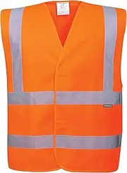 Portwest C470 Hi Vis Safety Vest Reflective Tape Lightweight Workwear Rail Compliant PPE Construction Security Uniform Hook Loop Closure EN ISO 20471, Orange, L/XL