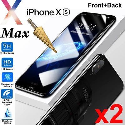 x2 Tempered Glass 9H Guard screen protector for Apple iPhone Xs MAX Front + Back