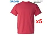 5 Packs Gildan T-SHIRT Blank Plain Basic Tee Men Heavy Cotton ( Heather Red)