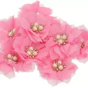 2.36 Inch Rhinestone Chiffon Flower, 10 Pcs Fabric Appliques, Rose Pink