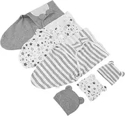 GLSTOY 3 Sets Organic Cotton Swaddle Wraps with Hat Headband Breathable Newborn Sleep Sacks for Spring Autumn Versatile Receiving Blankets for Boy Girl Machine Washable Soft