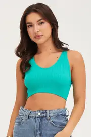 Green Tank Top Sleeveless Seamless - Size L, Women's Singlet