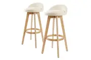 2X Wood Bar Stool Dining Chair Fabric LEILA 72cm BEIGE