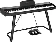ALPHA 88 Keys Electronic Piano Keyboard Portable Digital Keyboard with Audio Input, Microphone Input, Headphone Output, Tones Rhythms LED Electric Holder Music Stand Adaptor Power Black