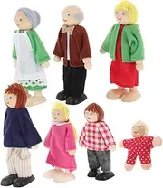 JOINPAYA Realistic Articulated Wooden Dollhouse Family 7pcs Mini People for Boys Girls Safe Wooden Toys for Creative Play
