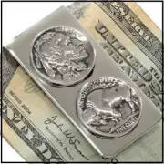 Very Unique Gift INDIAN HEAD / BUFFALO Nickel Money Clip - two vintage us coins