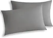 WhatsBedding Standard Jersey Knit Pillowcases Set of 2, 100% Cotton Bed Pillow Cases Standard Size with Zipper,Soft and Breathable, 20×26 inches Dark Grey