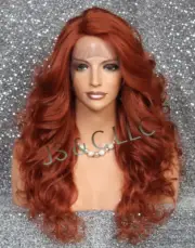 Human Hair Blend Long HEAT OK Full Lace Front Wig Copper Red wavy WEIC 350