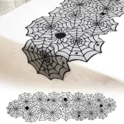 Halloween Table Runner, Black Lace Spider Web Table Runner for Halloween Table