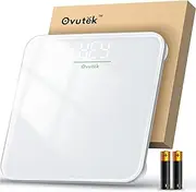 Ovutek Bathroom Scale for Body Weight, Highly Accurate Digital Weighing Machine for People, Upgraded Batteries Included, Compact Size, LED Display, High Standards Sturdy Tempered Glass, 400lb, White