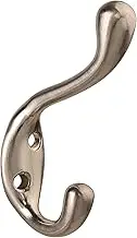 HASWARE 6 PCS Double Prong Robe Hook, Dual Coat Hooks Antique Wall Mounted Hooks Robe Vintage Hooks Hangers Heavy Duty with 12 Pieces Screws for Coats Hat Clothes Hanger Towel Keys (Satin Nickel)