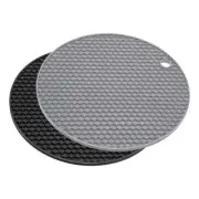 Silicone Trivet Mats 2pcs, Round honey-comb Drying Mat - Light Gray, Black