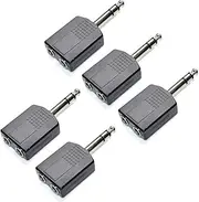 Oiyagai 5 Pcs 6.35mm 1/4 Male Adapter to Dual Female Jack Splitter M/F Adapter Connector Black Double Track for MicrophoneAmplifierSpeakers