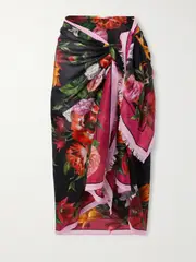 [Dolce & Gabbana] Dolce & Gabbana - Frayed Floral-print Cotton-voile Pareo - Black - One size One size Black