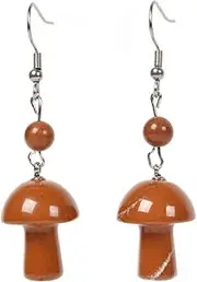 [Justinstones] Mini Crystal Mushroom Pendant Drop Earrings Natural Gemstone Toadstool Carving Stone Healing Jewelry Dangle Earrings