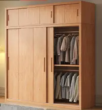在飛比找蝦皮購物優惠-實木橡木衣櫃家用臥室推拉門衣櫥原木全實木櫃子儲衣柜