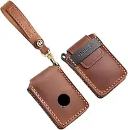 [HIBEYO] Leather Key Fob Cover Compatible with Volvo XC90 XC60 XC40 S60 S90 V90 Polestar 1 Polestar 2 Polestar 3 Accessories Genuine Leather Key Case with Keychain-A Type Brown