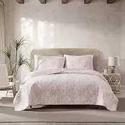 Tommy Bahama - King Quilt Set, Reversible Cotton Bedroom Decor with Matching Shams, Tropical Bedding with Textured Reverse (Distressed Water Leaves Coral, King)