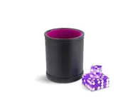 Leather Dice Cup with Purple Felt Lining & 5 Purple Casino Dice