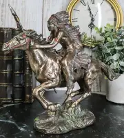 Ebros Indian Chief Spear Warrior With Eagle War Bonnet Roach On Horse Statue
