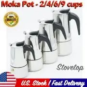 Stainless Steel Stovetop Moka Pot Espresso Coffee Maker Percolator 2/4/6/9 cups