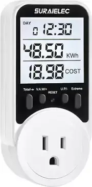 Watt Meter, Plug-In Socket Power Meter, 90V-250V Wide Range, Backlit Large Displ