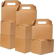 Shallive 15 Pcs Large Treat Boxes 9x6x6 Inch Brown Gable Gift Boxes with Handle Kraft Lunch Boxes Recycled Paper Gift Bags Take Out Cookie Boxes Welcome Boxes For Baby Shower Birthday Party Supplies