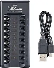 8-Slot Battery Charger for 1.2V Ni-MH AA/AAA Rechargeable Batteries USB Plug and Play Battery Charging Dock