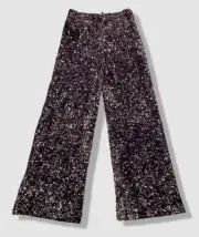 $355 Badgley Mischka Women's Purple Velvet High-Rise Sequin Pants Size 14