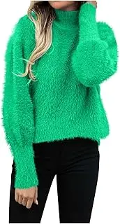 [Generic] Women's Winter Warm Sweater Solid Color Crewneck Knit Pullover Sweaters Fluffy Plush Jumpers Turtleneck Streetwear