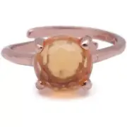 Mariana Round Cut Orange Solitaire Multifaceted Crystal Gold Adj Ring 89 NWT