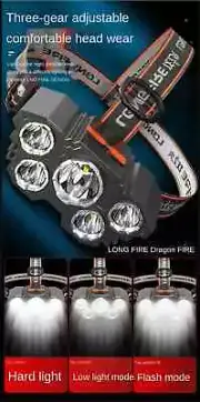 LED 5-Bulb Headlamp - USB Rechargeable Headlight, Torch, Work Light, Spotlight