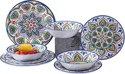 Melamine Dinnerware Set, 12 Pcs Dinner Plates Bowls Sets for Indoor and Outdoor Use, Durable Unbreakable Dishes Sets, Dishwasher Safe, BPA Free, Service for 4
