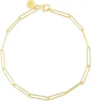 [JewelryWeb] 14k Yellow Gold Lungo Paperclip Chain Bracelet With Pear Shaped Lobster Clasp 18 Centimeters Link-Bracelet for Women and Men