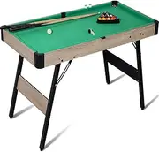 Pool Table Game, 48in Billiards Table Pool Table Set with Locking Legs, Adjustable Feet, Balls, Cues, Triangle, Chalk, Brush, Portable Folding Pool Game for Family Game Room Green