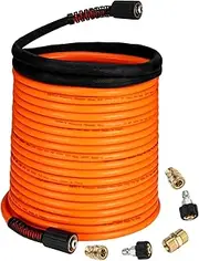 Pressure Washer Hose 50FT, 3700 PSI Super Flexible 1/4" M22 Power Washer Hose, Advanced Hose fit Powerful Power Washer, With 3/8" Quick Connect Kit and Heat Resistant Tube(Orange)