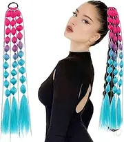 Long Braided Ponytail Extension - Colorful Hair Extension with Hair Tie - 23.6 Inch Bubble Ponytail, Soft Hairpiece for Women Daily Wear