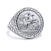 Jewelco London Sterling Silver St George Dragon Slayer Basket Full-Sovereign-Size Ring (not a sovereign coin) White Y
