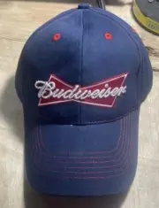 Budweiser Hat Cap Adjustable Strap Back Blue Red Beer Anheuser Bush Official NWT