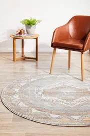 Abode Rug Culture Grey & Peach Aztec Durable Round Rug