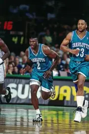 Larry Johnson Charlotte Hornets runs down the court v Boston Celti- Old Photo