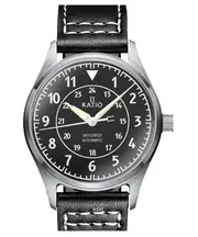 RATIO Skysurfer Pilot Black Textured Dial Automatic RTS310 200M 12/24 Mens Watch